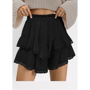 TARSE Black Flowy Skort Ruffle Tiered Boho Coquette Fairy Festival Tennis NWT